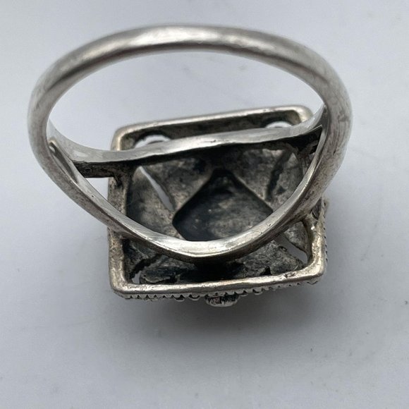 Sterling Silver Women's Stylish Ring with Gray Square Marcasite Gemstone Sz 6.7 - Picture 5 of 6